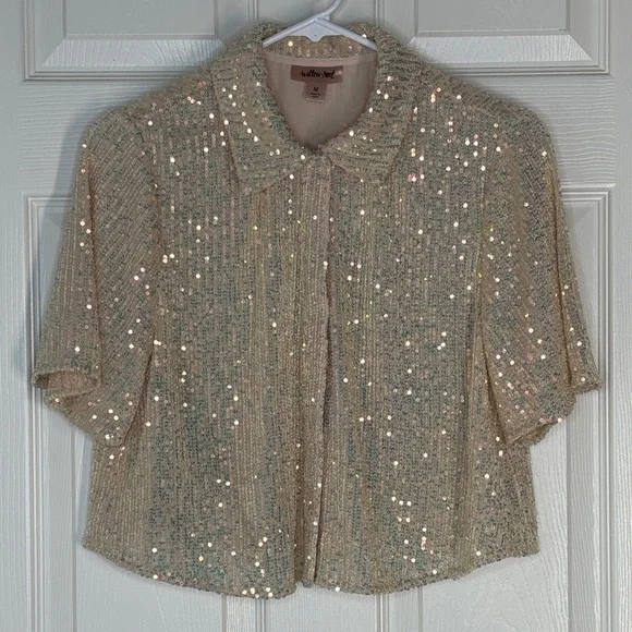 Sequin Embellished Crop Shirt - Blush - Picture 9 of 16